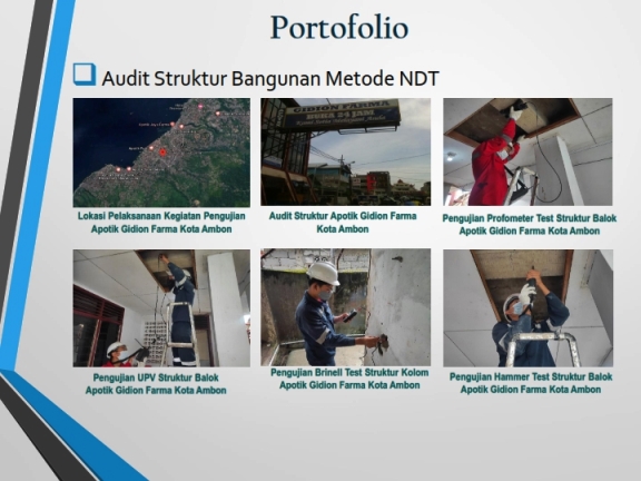 Audit struktur Apotik Gidion Farma Kota Ambon - profometer, UPV, Brinell dan hammer test